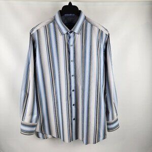 TOMMY BAHAMA Shirt Mens Large Solana Blue Stripe Cotton Silk